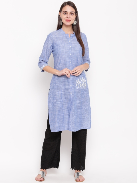 

Rangriti Women Blue Woven Design Straight Kurta