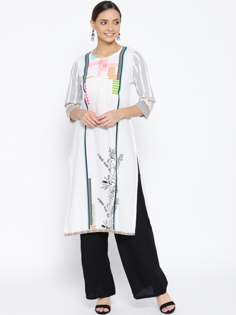 

Rangriti Women Off-White & Black Printed Straight Kurta