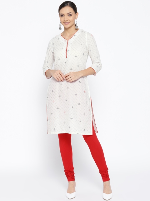 

Rangriti Women Off-White & Black Printed Straight Kurta