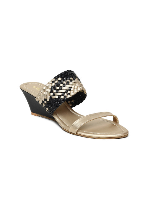 

Inc 5 Women Gold-Toned & Black Woven Design Heels