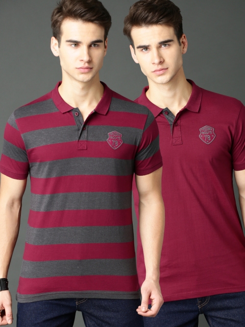 

Roadster Men Pack Of 2 Polo T-shirts, Maroon