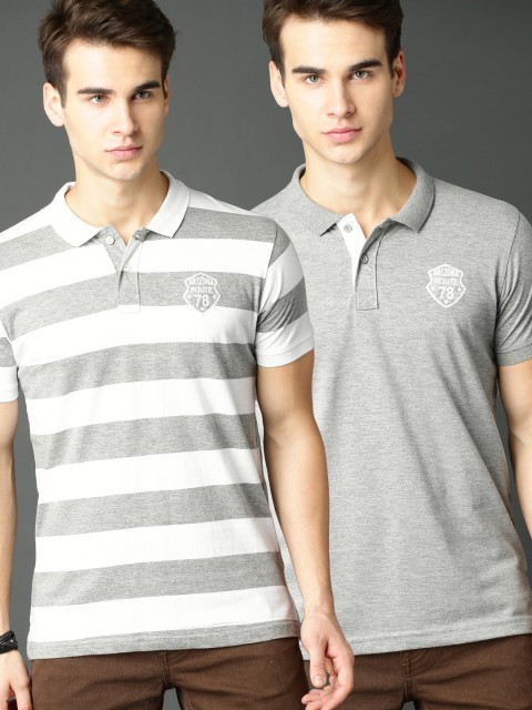 

Roadster Men Pack Of 2 Polo T-shirts, Grey melange