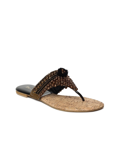 

Inc 5 Women Black & Bronze-Toned Embellished Open Toe Flats