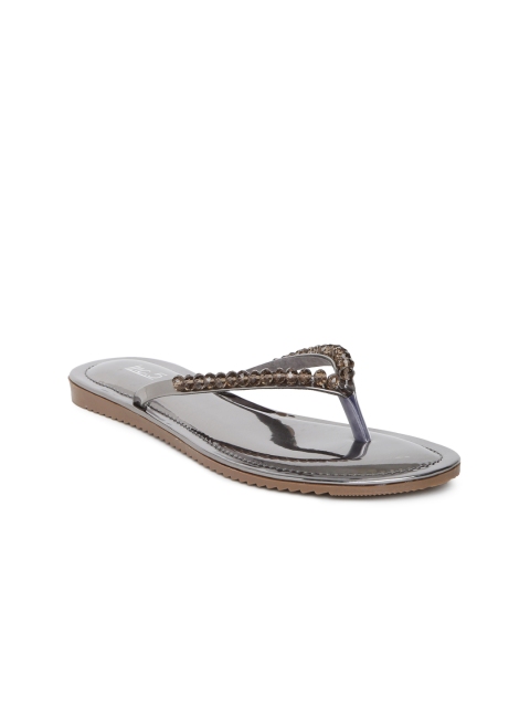 

Inc 5 Women Gunmetal-Toned Solid Open Toe Flats, Metallic