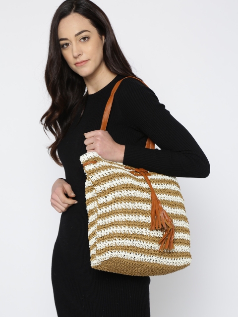 

Carlton London Brown & Off-White Striped Shoulder Bag