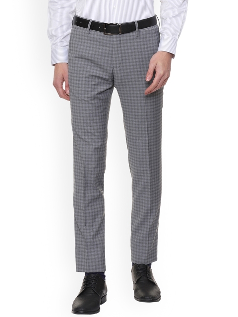 

Van Heusen Men Grey Slim Fit Checked Formal Trousers