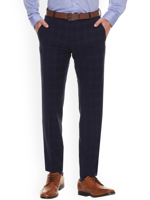 

Van Heusen Men Navy Blue Slim Fit Checked Formal Trousers