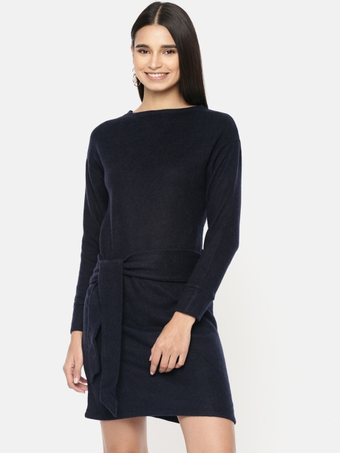 

promod Women Navy Blue Solid Knitted Sweater Dress