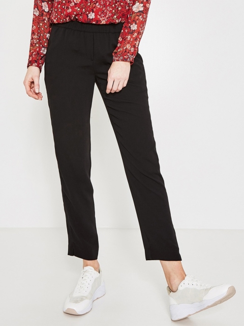 

promod Women Black Original Slim Fit Solid Regular Cropped Trousers