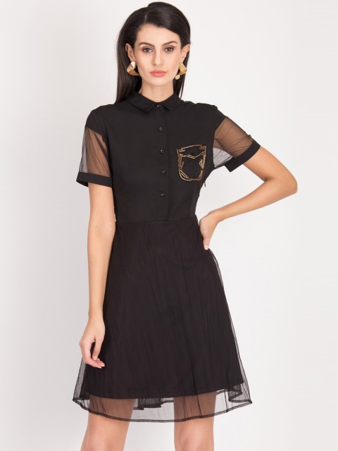 

Magzayra Women Black Solid Shirt Dress