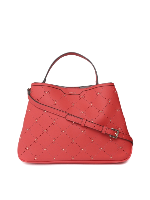

CARPISA Red Embellished Handheld Bag with Cut Work