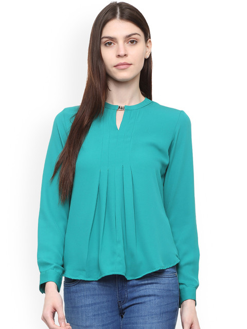 

Allen Solly Woman Turquoise Blue Solid A-Line Top