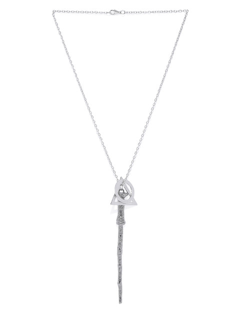 

EFG Silver-Toned Harry Potter Wand With Deathy Hallow Necklace Alloy Necklace