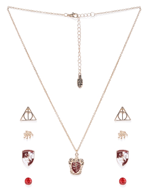 

EFG Unisex Red & Gold-Toned Enamelled Harry Potter Gryffindor Jewellery Set