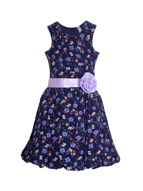

naughty ninos Girls Navy Blue Printed Fit and Flare Dress