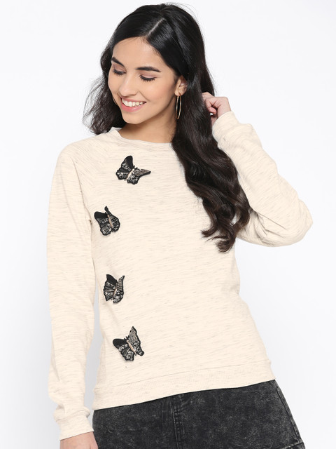 

I AM FOR YOU Women Off-White Applique Detail Sweatshirt