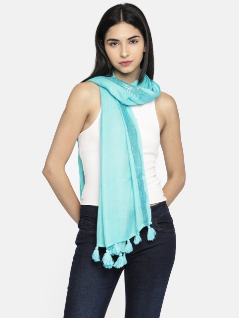 

Ayesha Blue Solid Silk Scarf