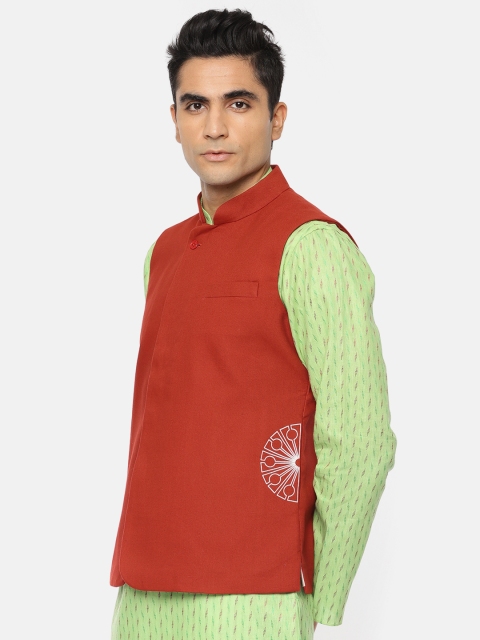 

Ethnix by Raymond Men Rust Red Solid Pure Cotton Nehru Jacket