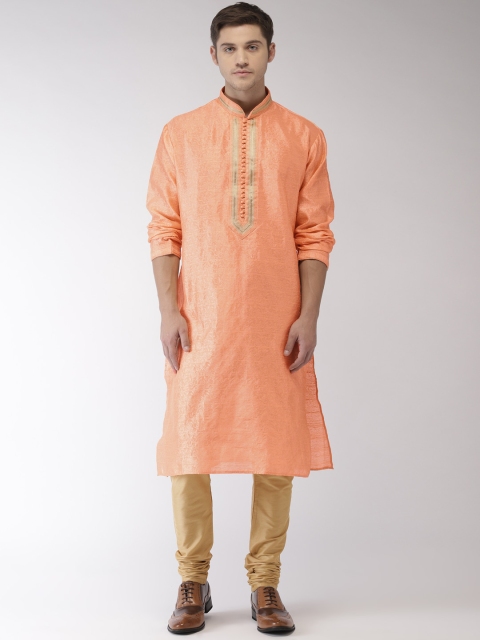 

Ethnix by Raymond Men Peach-Coloured & Beige Self Design Kurta with Churidar