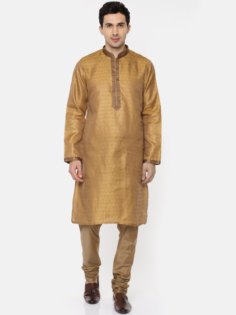 

Ethnix by Raymond Men Gold-Toned & Brown Woven Design Kurta with Churidar