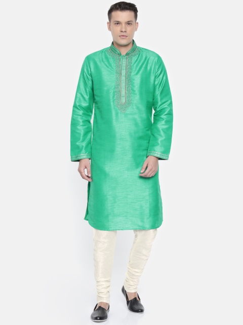 

Ethnix by Raymond Men Green Yoke Design Kurta with Churidar