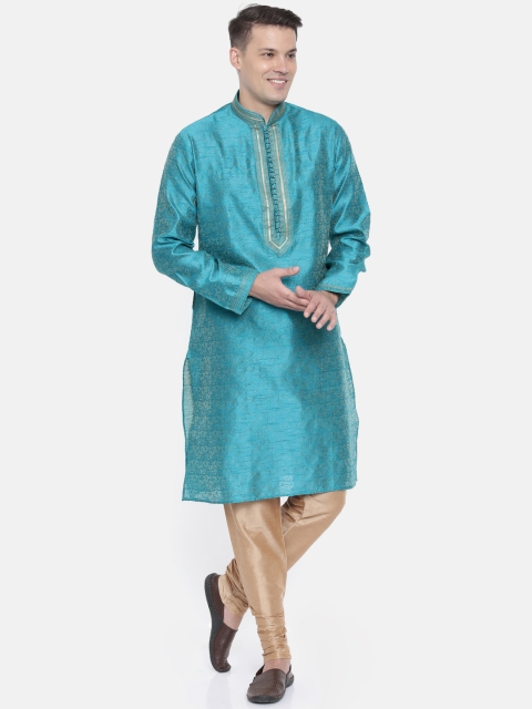 

Ethnix by Raymond Men Blue & Beige Self Design Kurta with Churidar