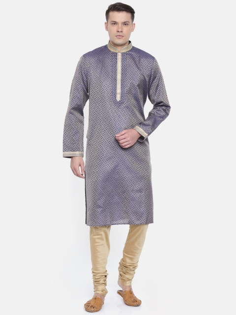 

Ethnix by Raymond Men Navy Blue & Khaki Self-Design Kurta with Churidar