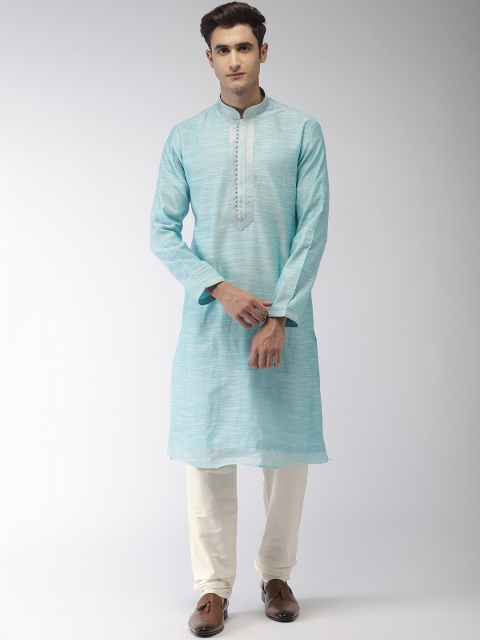 

Ethnix by Raymond Men Blue & White Solid Kurta with Pyjamas