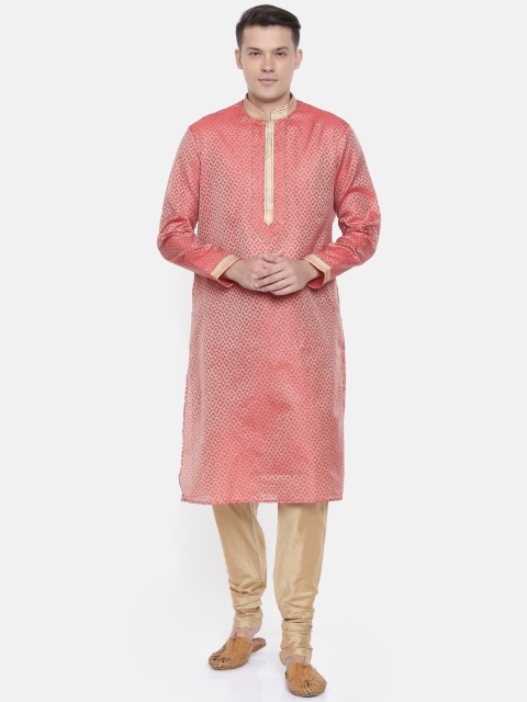 

Ethnix by Raymond Men Red & Gold-Toned Woven Design Kurta with Churidar