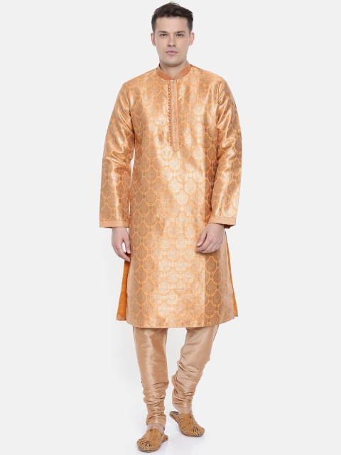 

Ethnix by Raymond Men Orange & Gold-Toned Woven Design Kurta with Churidar