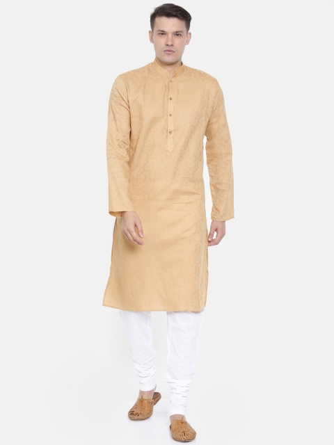 

Ethnix by Raymond Men Gold-Toned & White Self Design Kurta with Churidar