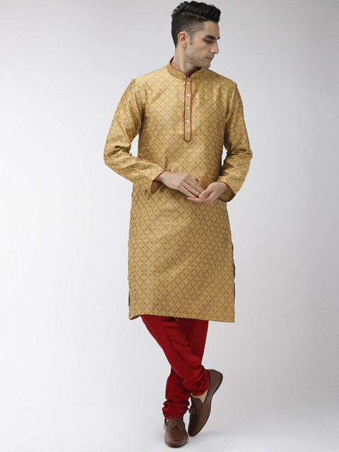

Ethnix by Raymond Men Dark Beige & Maroon Woven Design Kurta with Churidar