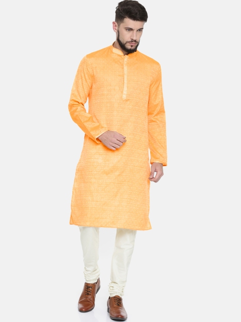 

Ethnix by Raymond Men Yellow & Off-White Self Design Kurta with Pyjamas