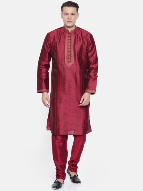 

Ethnix by Raymond Men Maroon Striped Kurta with Churidar