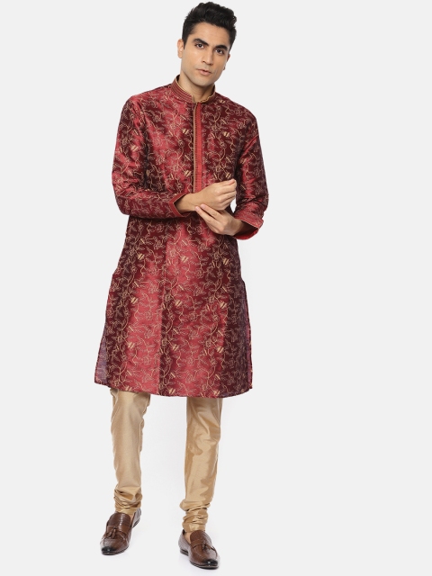 

Ethnix by Raymond Men Red & Gold-toned Printed Kurta with Churidar