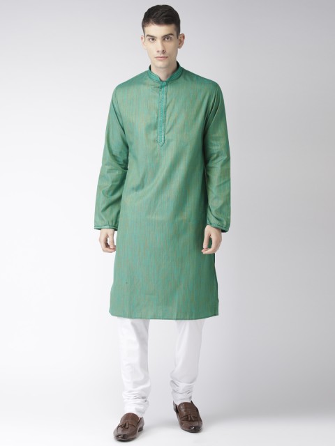 

Ethnix by Raymond Men Green & White Solid Kurta with Churidar