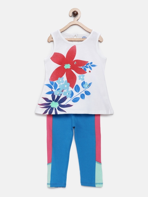 

TAMBOURINE Girls White & Blue Printed T-shirt with Trousers