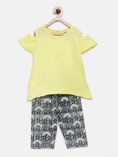

TAMBOURINE Girls Yellow & Black Solid Top with Trousers