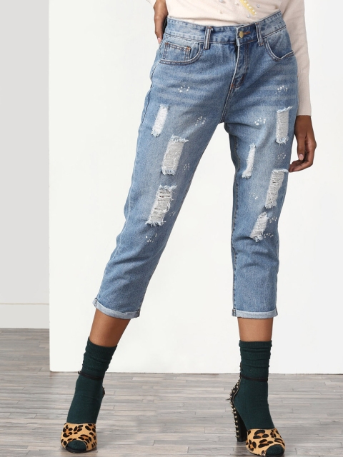 

Miss Bennett Women Blue Slim Fit Mid-Rise Highly Distressed Three-Fourth Jeans