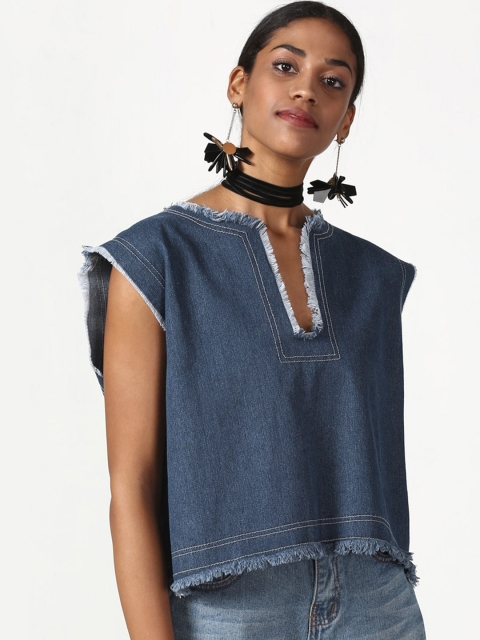 

Miss Bennett Women Blue Solid Boxy Top