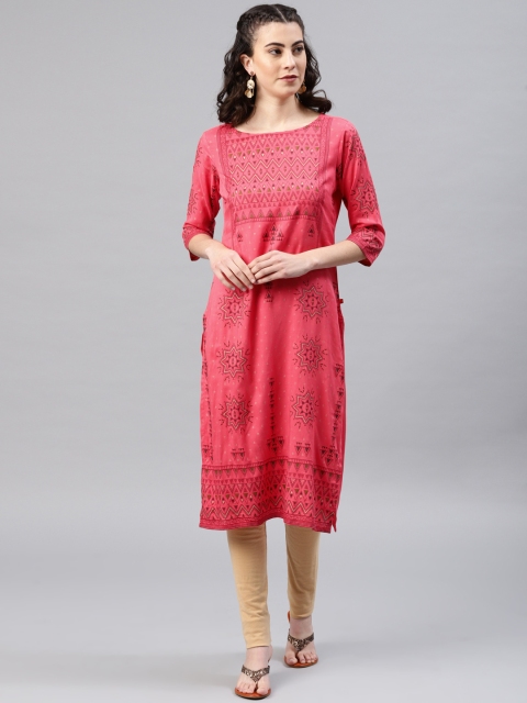 

Alena Women Pink Printed Straight Kurta