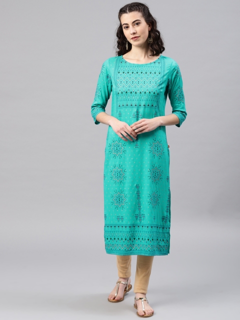 

Alena Women Turquoise Blue Printed Straight Kurta