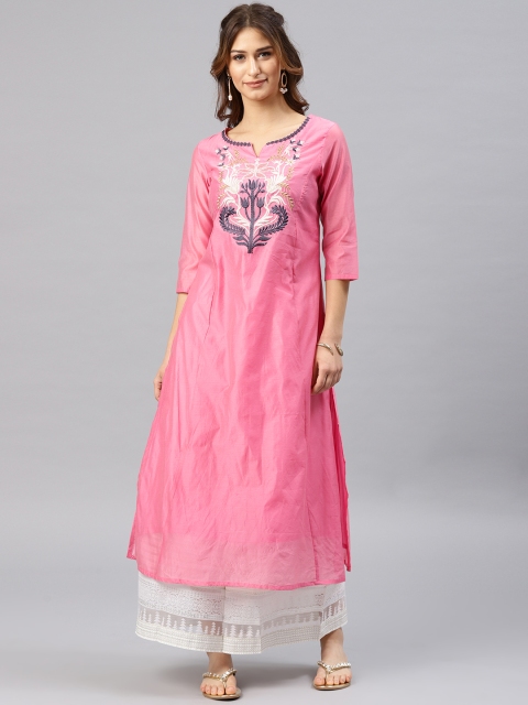 

Alena Women Pink Woven Design Straight Kurta