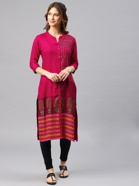 

Alena Women Magenta Striped Straight Kurta