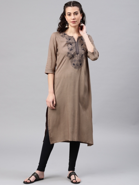 

Alena Women Brown Woven Design Straight Kurta