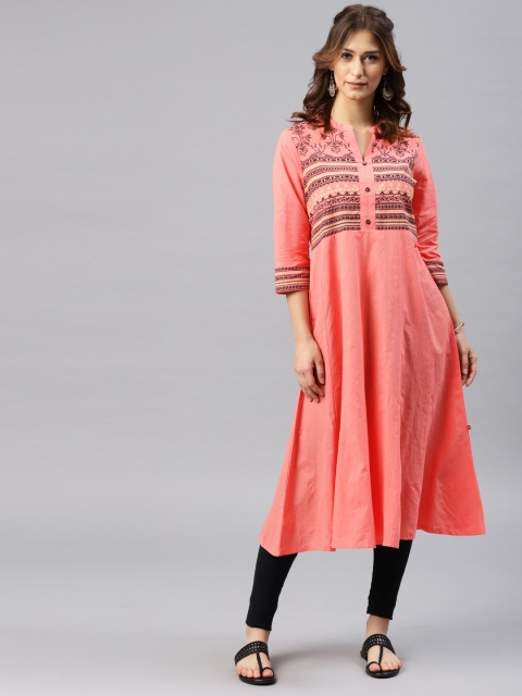 

Alena Women Peach-Coloured Printed A-Line Kurta