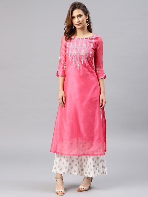 

Alena Women Pink Embroidered Straight Kurta