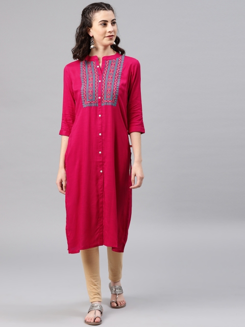 

Alena Women Pink Yoke Design Straight Kurta