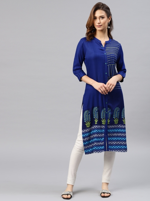

Alena Women Blue Printed Straight Kurta