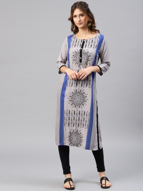 

Alena Women Grey Printed Straight Kurta